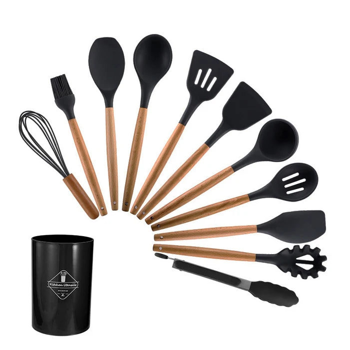 In Stock Manufacture  Wholesale Kitchen Utensils Spatula Sets Baking Cooking Egg Whisk Spatula Brush Cookware Set