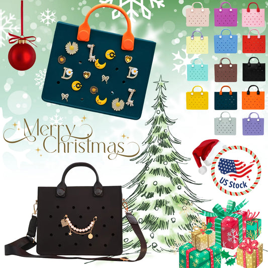 Christmas Red EVA Tote Bag Waterproof Handbag Perforated Design with Shoulder Strap DIY Charm Bag for Gift Bag Handbag