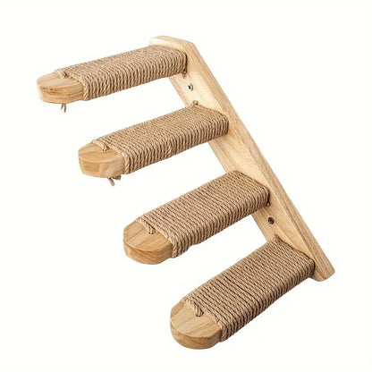 Four-Layer Wooden Cat Climbing Ladder with Sword Rope Wall-Mounted Multi-Level Outdoor Play Structure Made in China