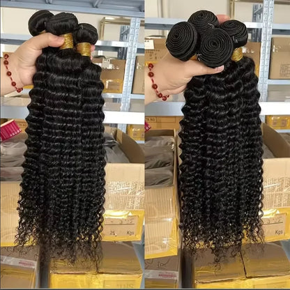 Deep Wave Bundles Human Hair Brazilian Raw Hair 12A Grade Bundles 100% Natural Deep Curly Remy Hair Extensions 3 4 Bundles Deal