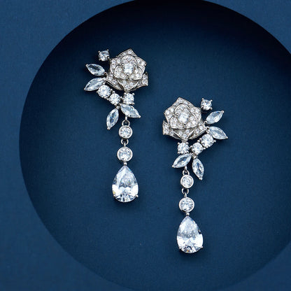 Manufacturer Spot Wholesale and Retail Elegant Female Jewelry Classic Fashion Rose Drop Zircon Long Earrings