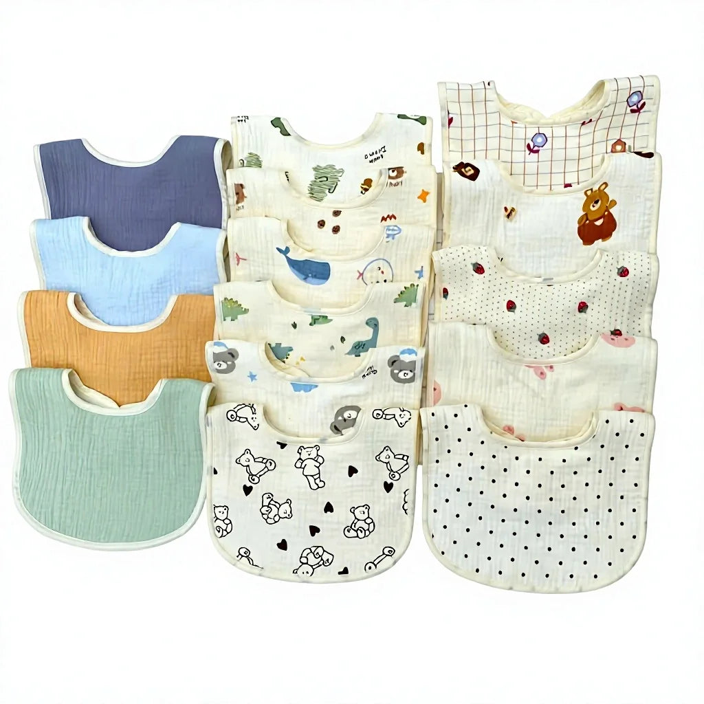 Gentle Infant Care Solution Eco-friendly Manual Muslin Cotton Baby Bibs Flower Shaped Design Double Layer Absorbent Snap Button