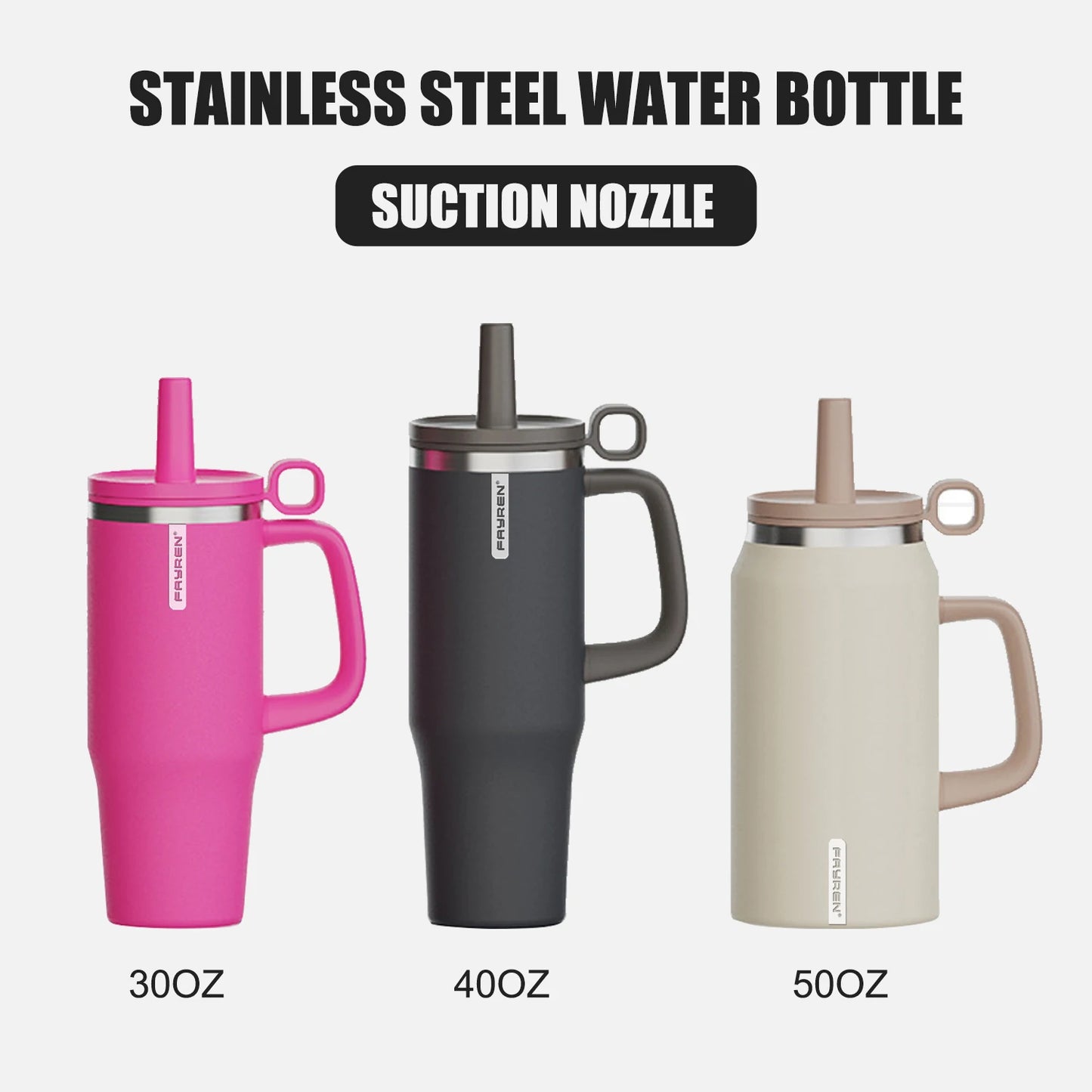 Double Wall Vacuum Insulated Powder Coated Coffee Tumbler Custom logo Stainless Steel Travel Mug Straw Tumbler With Handle