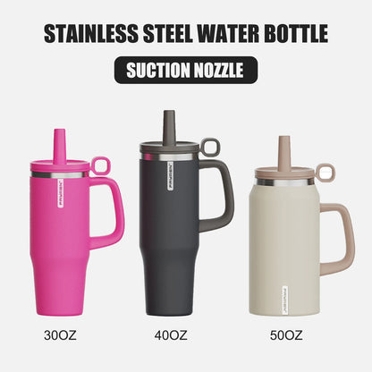 Double Wall Vacuum Insulated Powder Coated Coffee Tumbler Custom logo Stainless Steel Travel Mug Straw Tumbler With Handle