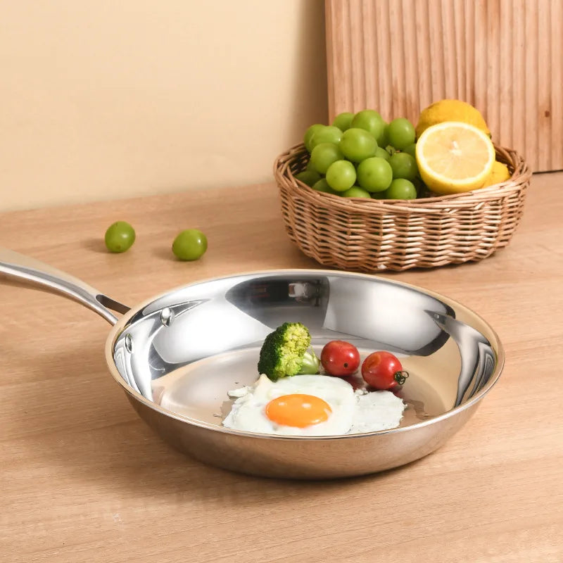 Professional Non-coating Pan 304 Stainless Steel Fry Pan 3 ply Steel 304 Stainless Steel Cooking