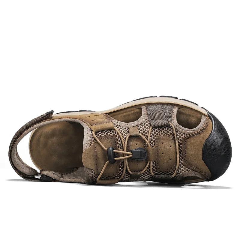 New High Quality Man Non slip Beach Sandals Closed Toe Safety Outdoor Elastic Real Leather Shoes Slipper for Men Hot Sale Arabic
