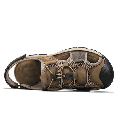 New High Quality Man Non slip Beach Sandals Closed Toe Safety Outdoor Elastic Real Leather Shoes Slipper for Men Hot Sale Arabic