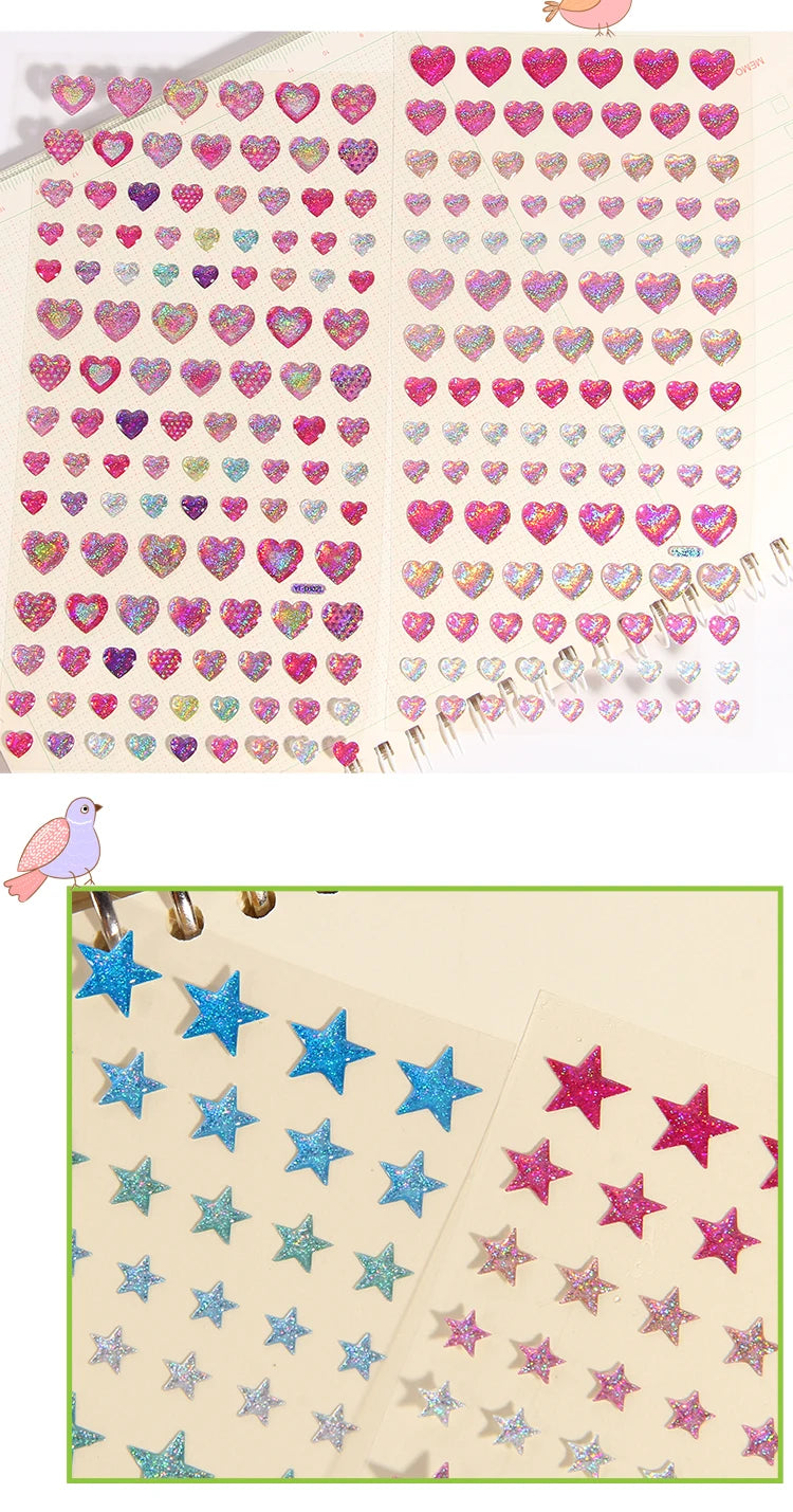 Glitter Magic Crystal Love Star Sticker 3D Shiny Gem Three-Dimensional Sticker Phone Notebook Diary DIY Gift Decoration For Girl