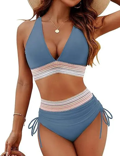 Triangle Bikini Set for Women 2025 V Neck Halter Tie Back Summer Bathing Suit High Waisted Summer Two Piece Swimsuit
