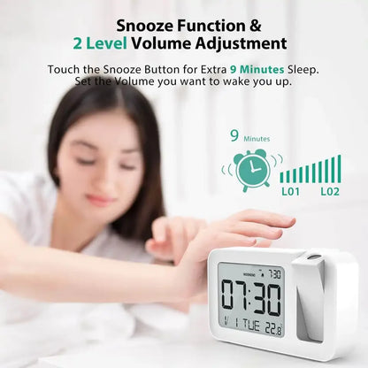 Digital Alarm Clock LCD Display Adjustable Brightness Projector Clock with Temperature Sensor for Kid Elderly