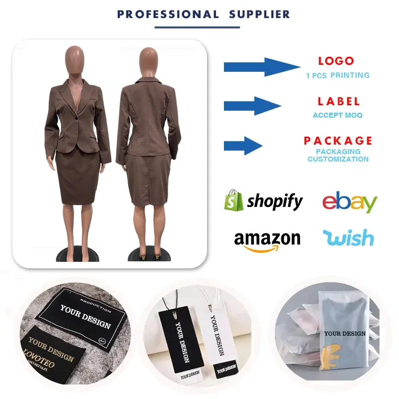 BN359 High Quality Ladies Suits Office Wear Long Sleeve Suit and Slit Slim Skirt Set Two Piece Business Suits for Women