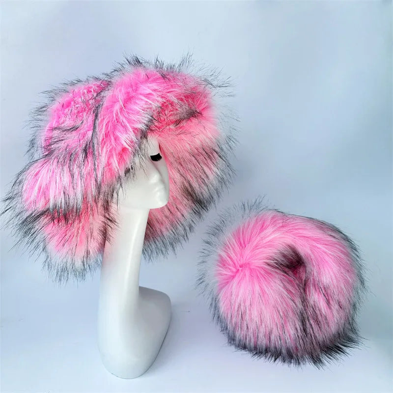 Y2k Hot Girls Small Half Moon Bag Set Women Luxury Furry Wrist Handbag Gothic Punk Faux Raccoon Fur Clutch Purses Bags With Hat