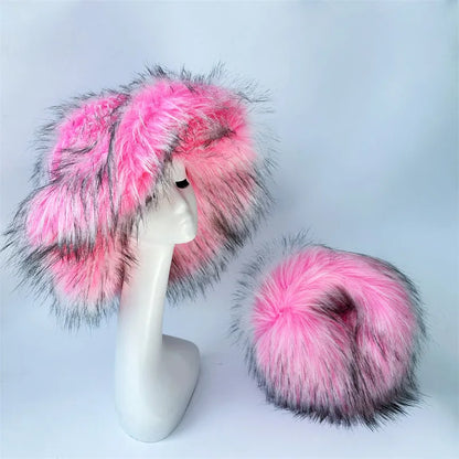 Y2k Hot Girls Small Half Moon Bag Set Women Luxury Furry Wrist Handbag Gothic Punk Faux Raccoon Fur Clutch Purses Bags With Hat
