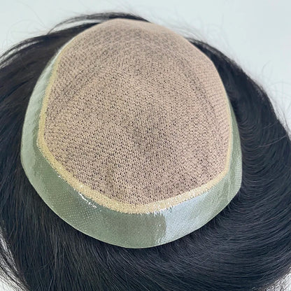 Wholesale  Swiss Lace Human Hair Toupee With Thin Skin PU Invisible Front Hairline Glossy Hair Wig for Men