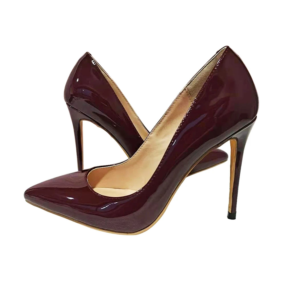 Women PU Style 10cm Classic High Heels Elegant Pointed Toe Stilettos Party Ladies Pumps