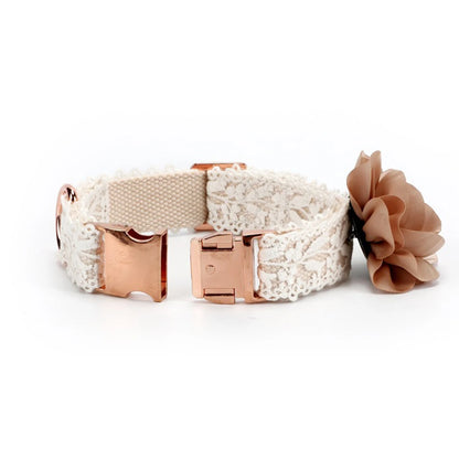 UFBemo Fashion Flowers Girl Dog Lace Dog Collar and Leash Lace Flower High- End Dog Pet Collar With Matched Leash Set