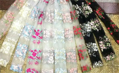 Width 130 cm Embroidery Organza Fabric 3 d Colorful Flowers Mesh Net Voile Tulle Lace Fabric for Dress Skirt Bags