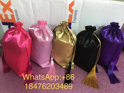 Sexy Lady Hair Accessories Wholesale Custom Satin Wigs Bags 100% Silk Drawstring Bag Hair Packaging