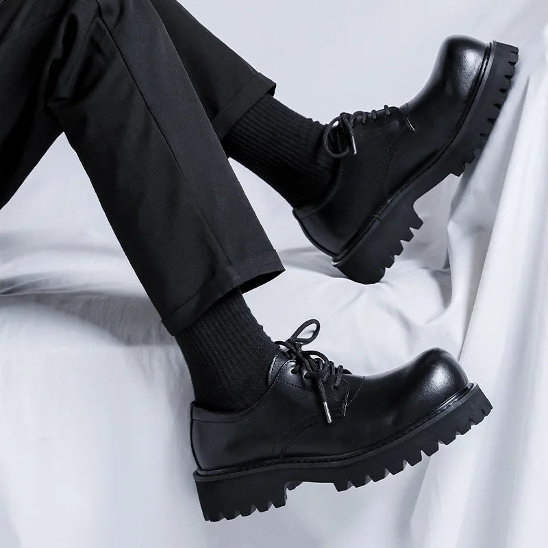 Gentlemen Round Toe Lace-ups Thick Sole Classy Design Microfiber Leather Shoes Men Oxfords Dress Shoes