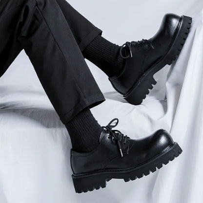 Gentlemen Round Toe Lace-ups Thick Sole Classy Design Microfiber Leather Shoes Men Oxfords Dress Shoes