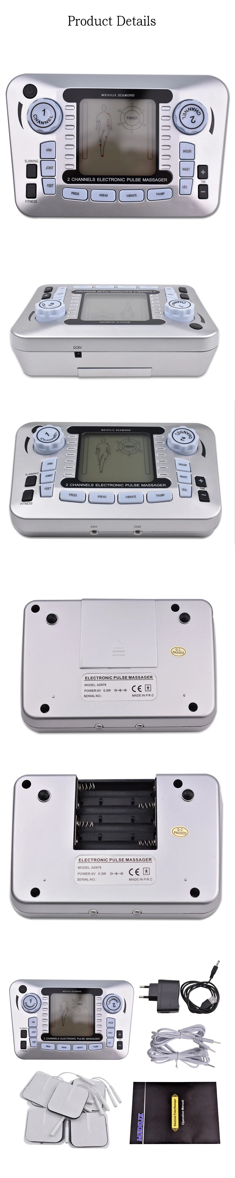 Tens Massager Ems Muscle Stimulator Acupuncture Electrical Pads Pulse Low Frequency Physiotherapy Slimming Machine Health Care