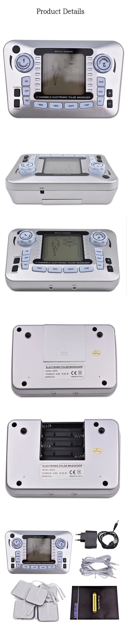 Tens Massager Ems Muscle Stimulator Acupuncture Electrical Pads Pulse Low Frequency Physiotherapy Slimming Machine Health Care