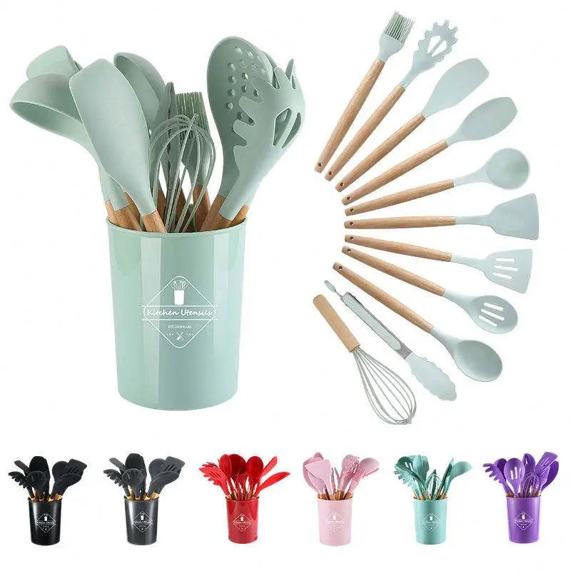 In Stock Manufacture  Wholesale Kitchen Utensils Spatula Sets Baking Cooking Egg Whisk Spatula Brush Cookware Set