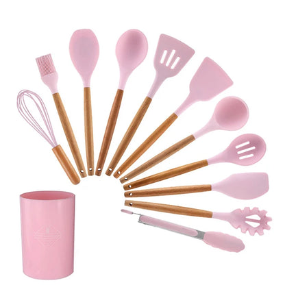 In Stock Manufacture  Wholesale Kitchen Utensils Spatula Sets Baking Cooking Egg Whisk Spatula Brush Cookware Set