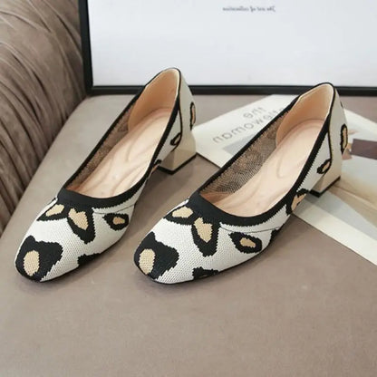 Knitted Fabric Comfortable Office Wear Formal Shoes Slippers Low Block Heels for Women