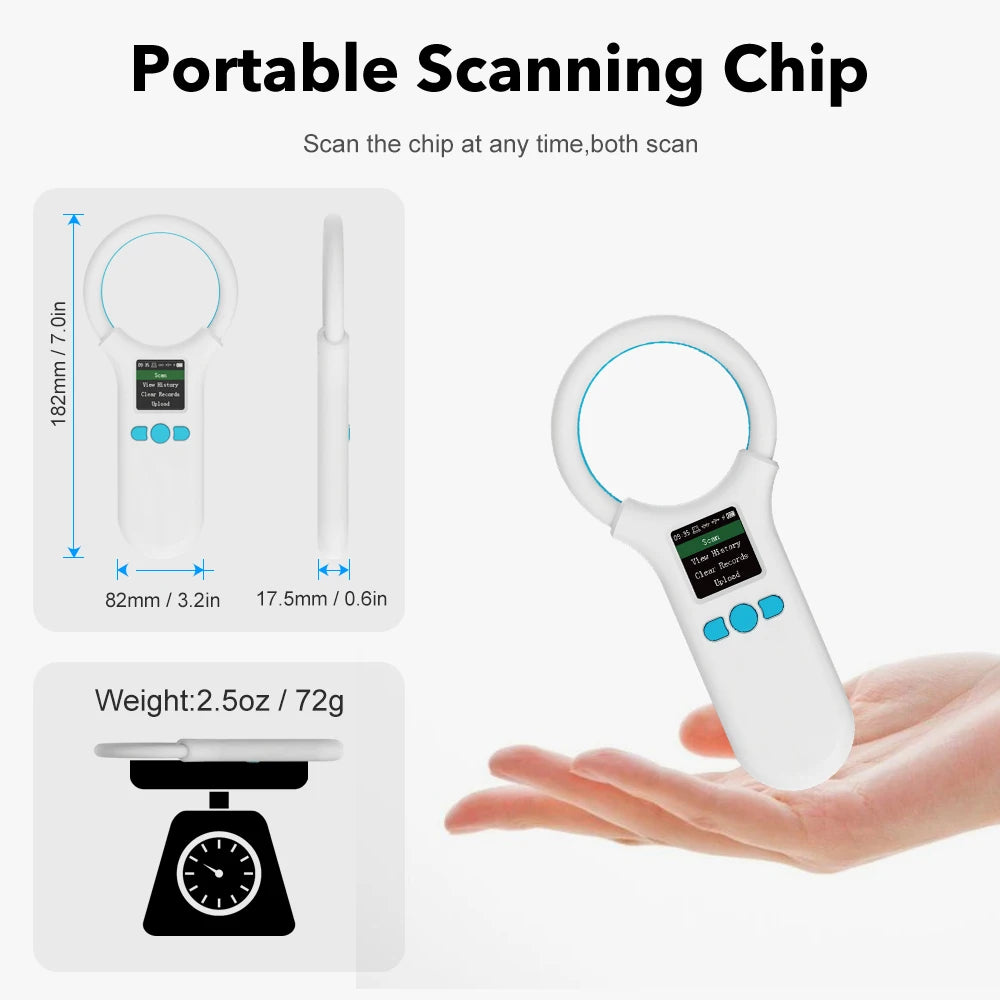 Pet Microchip Scanner Portable Screen USB/  Strap for Cat, Dog and Animal Card Reader Storage Handheld Chip Card Reader