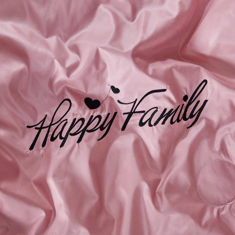 2025 Spring New Washed Silk 4PCS Bed Sheet Pink Plain Duvet Cover  with Floral Solid Cartoon Quilt Set