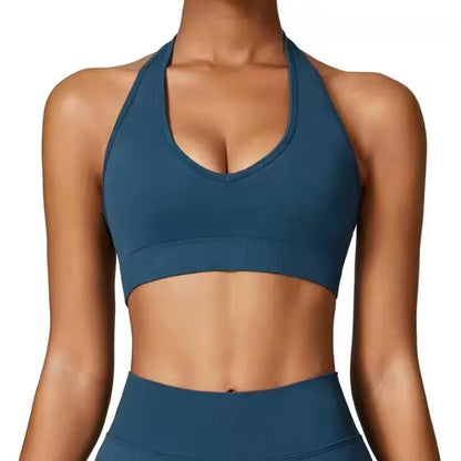 High Quality Custom Halterneck Seamless Gym Bra High Strength Fitness Gym Yoga Women Sports Bra