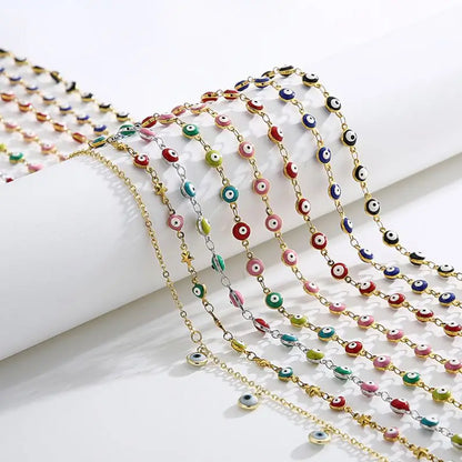 Trendy 18K Gold Plated Enamel Eye Beads Chain Necklace Accessories for Diy