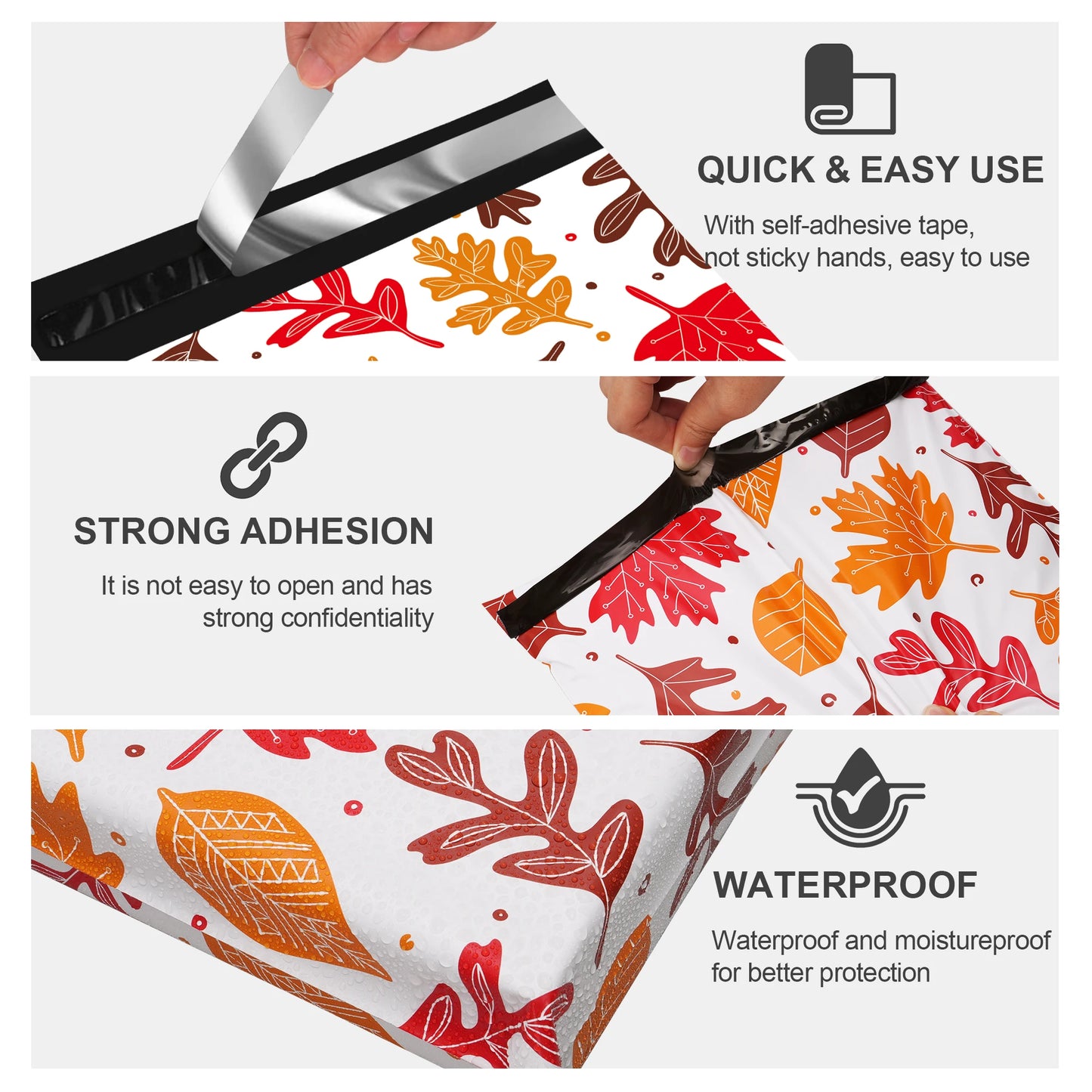 2-Day 5-Day Shipping! 100 Pack 10x13 Inch Maple Leaf Poly Mailers 2 Mil Self-Adhesive Waterproof Bags Eco-Friendly 100%