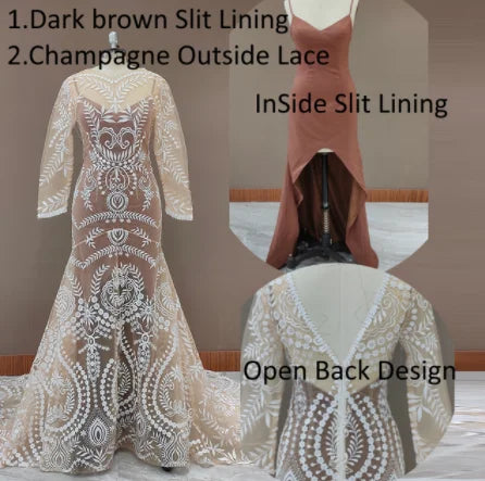 #4055 2 Piece in 1 BOHO Bohemian Long Sleeve Destination Wedding Dress Appliques Lace Wedding Shoot Post Bridal Gown REAL PHOTO