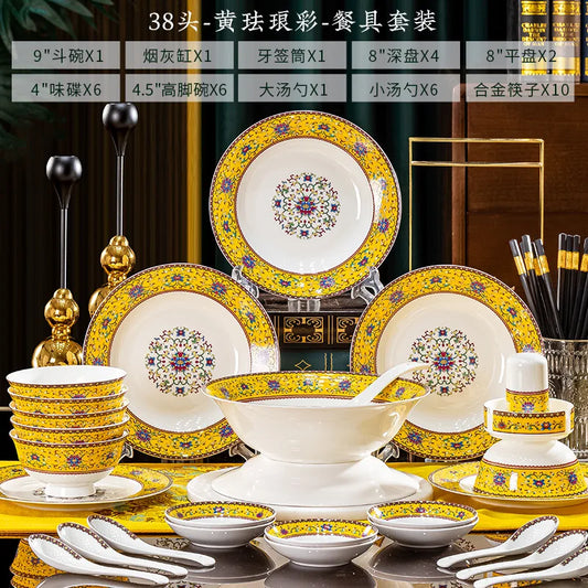 Jingdezhen Enamel Colored Luxury 38-piece Bone China Tableware Set for Six People - Christmas Ceramic Tableware Set