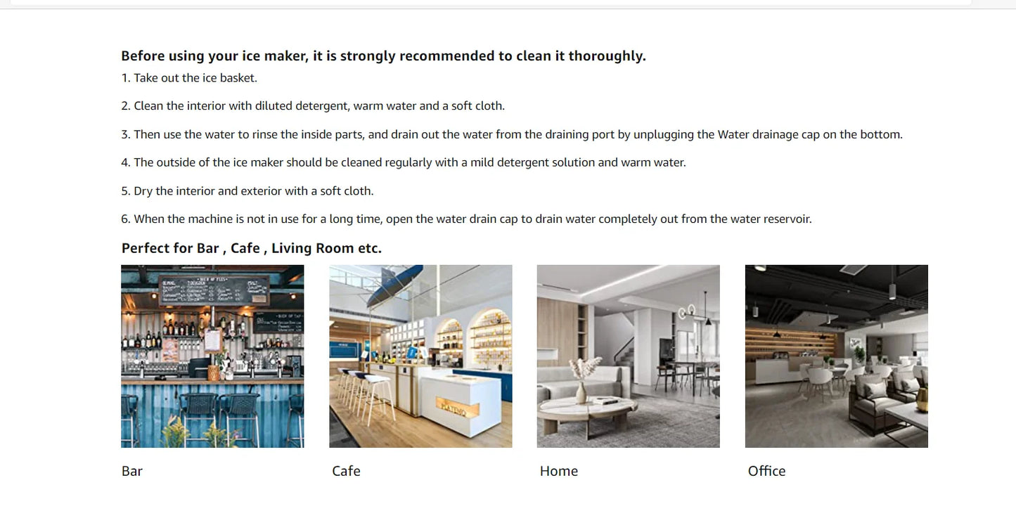 Hicon Tisch-Eiswürfelmaschine, 1 Gallone (3,8 Liter), automatische Selbstreinigung, quadratische Eiswürfel, 44 Pfund (20 kg)/24 Stunden, 24 Eiswürfel in 15 Minuten, inklusive Eisschaufel