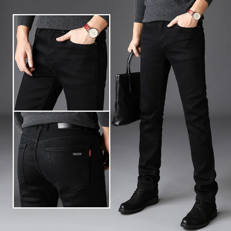 Herren-Jeans 2022 Großhandel Hochwertige Retro-Jeans in Schwarz für Herren, gewaschen, locker geschnitten, mit elastischem Bund