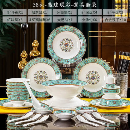 Jingdezhen Enamel Colored Luxury 38-piece Bone China Tableware Set for Six People - Christmas Ceramic Tableware Set