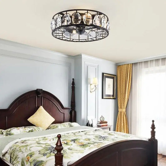 Industrial LED Black Metal Lamp With Remote Control for Home Bedroom Loft Retro Ceiling Fan Light