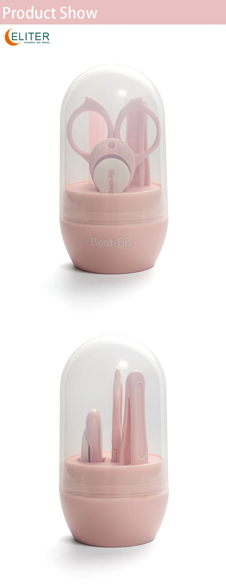 Eliter Hot Sell in Stock 4 in 1 Pink Blue With Plastic Tube Baby Set Babi Care Tool 4In1 Manicure Kids Cute Manicure Set