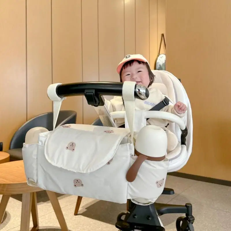 Universal Cotton Nursery Diaper Organizer Bag with Insulated Cup Holder Hanging Baby Stroller Bag for Mommy and Infant