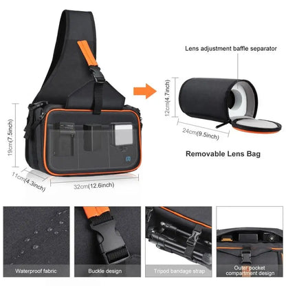 Top Fashion PULUZ Triangle Style SLR Camera Bag Sling Waterproof Backpack Shoulder Messenger Bags with Removable Lens Bag
