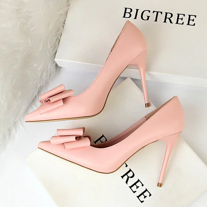Bigtree Talon Custom New Fashion Candy Color Bow Design Trendy Shoes Sexy Pump Stiletto Heels for Ladies and Women