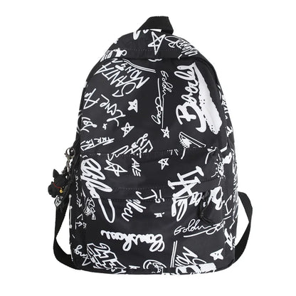 Modern Fashion Graffiti Print Nylon Backpacks Large Capacity High School Teens School Bags 17 Inch Kids Backpack