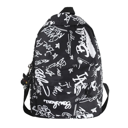 Modern Fashion Graffiti Print Nylon Backpacks Large Capacity High School Teens School Bags 17 Inch Kids Backpack