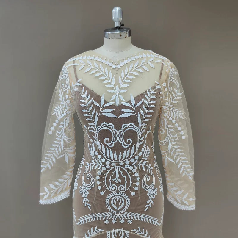 #4055 2 Piece in 1 BOHO Bohemian Long Sleeve Destination Wedding Dress Appliques Lace Wedding Shoot Post Bridal Gown REAL PHOTO