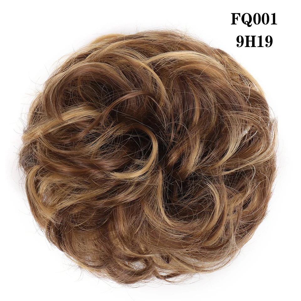 LUPU Synthetischer Haarknoten, unordentliche Haargummis mit Gummiband, natürliche, falsche Haargummistücke, Pferdeschwanz, farbig, Schwarz, Lila, Rosa, Grün