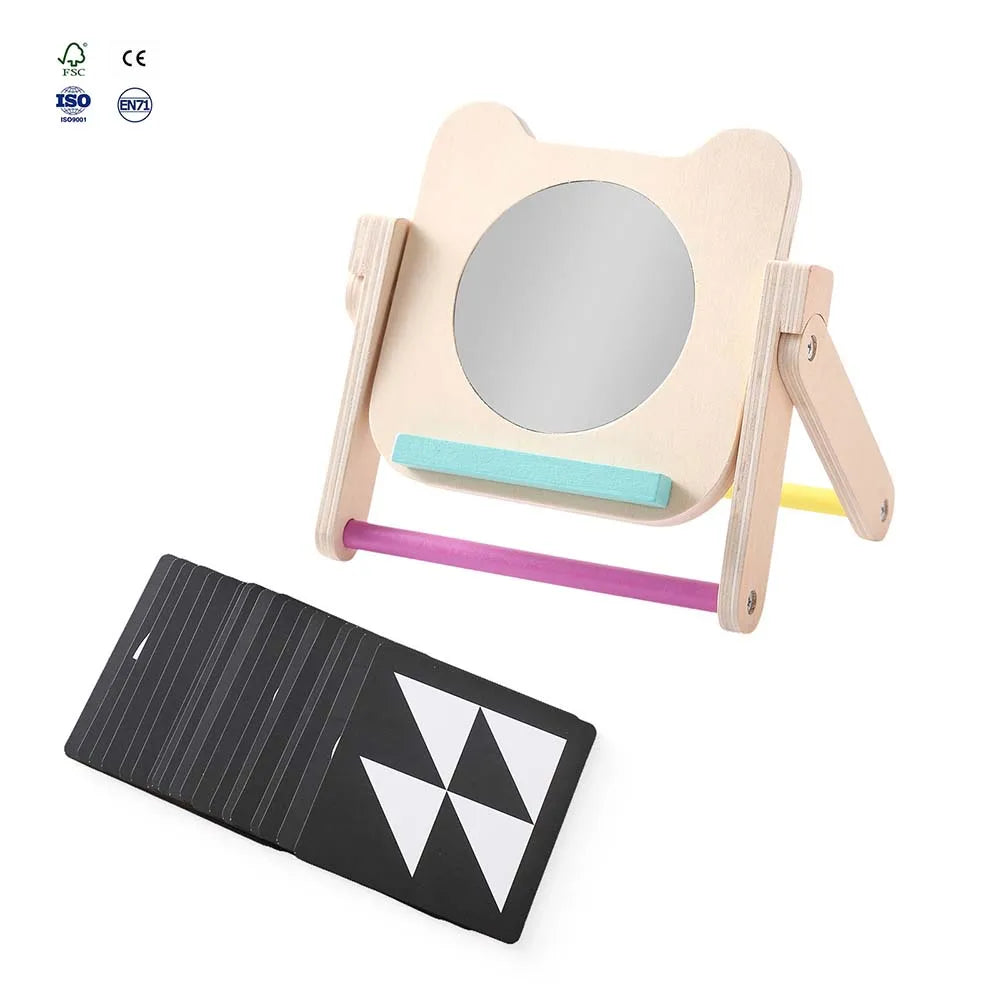 Wooden Rotating Baby Safety Mirror Montessori Visual Pre-School Mirror for Infant Early Education Cognitive Development Toy