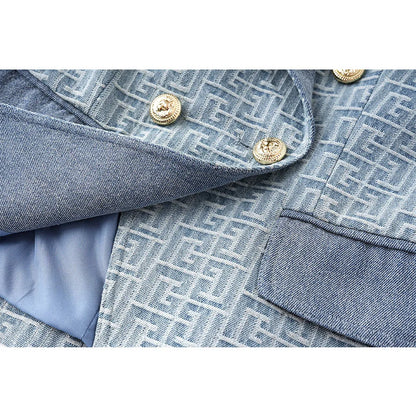 2024 Bettergirl Autumn Winter Denim Patchwork Jacquard Pattern Metal Buckle Suit